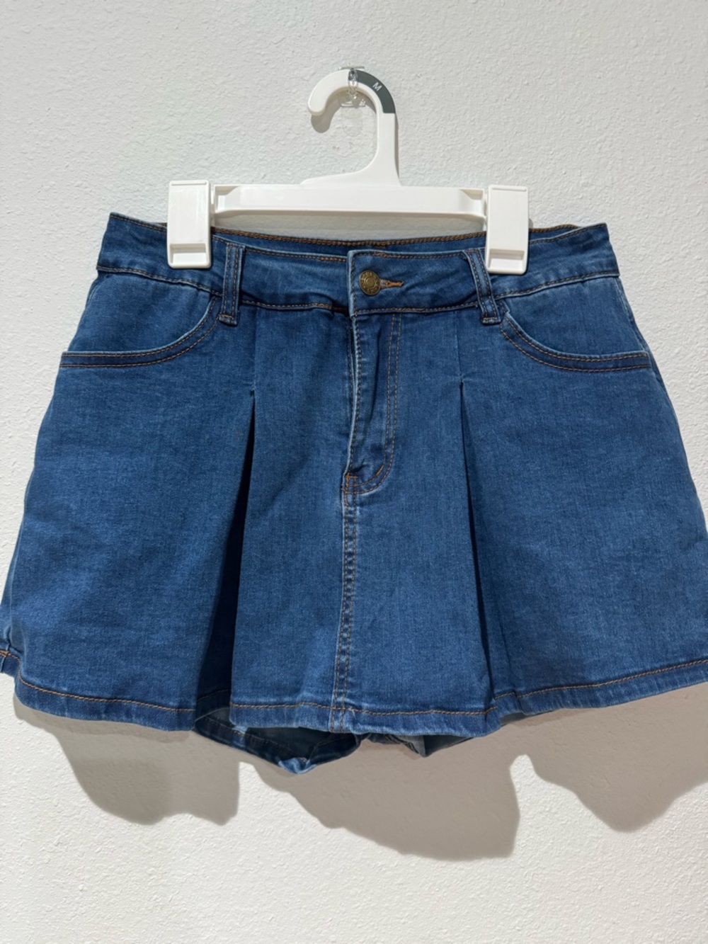 Blue Denim Pleated Mini Skirt
